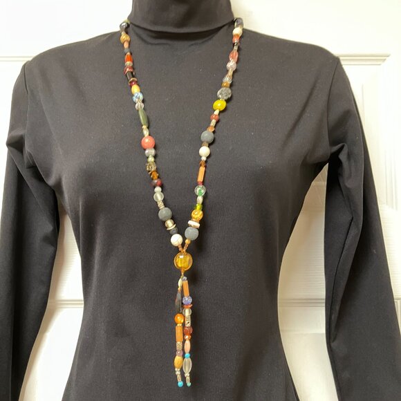 Gemstone Beaded Necklace Colorful Gemstone Handmade 39 inch Necklace - Picture 11 of 12